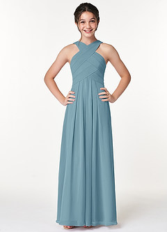 Azazie Kaleigh Junior Agave A-Line Pleated Chiffon Dress image1