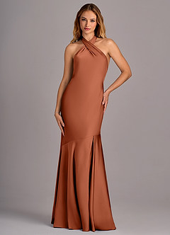 Azazie Lorena Robes de demoiselle d'honneur Robe Sirène en Satin extensible Plissée Rose De Cèdre image4