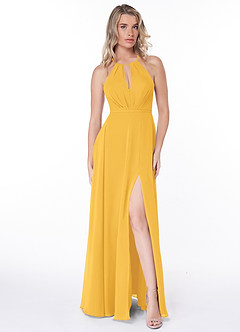 Azazie Evalleen Bridesmaid Dresses Marigold A-Line Pleated Chiffon Dress image2