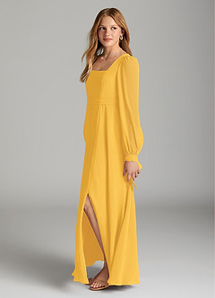 Azazie Leonia Junior Marigold A-Line with Pockets Chiffon Dress image3