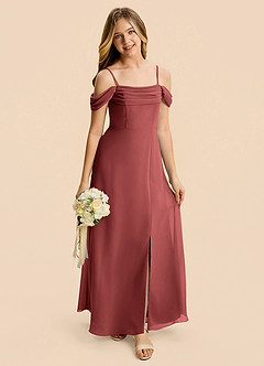 Azazie Lilly Junior Terracotta A-Line Pleated Chiffon Dress image7