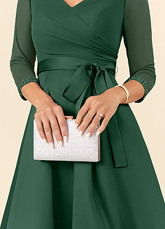 Azazie Maritza Mother of the Bride Dresses Dark Green A-Line Pleated Matte Satin Dress image6