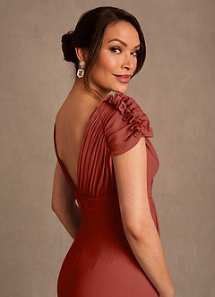 Azazie Louella Mother of the Bride Dresses Terracotta A-Line Pleated Chiffon Dress image5