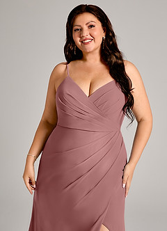 Azazie Maci Bridesmaid Dresses Desert Rose Sheath Pleated Chiffon Dress image12