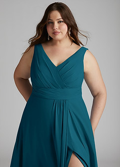 Azazie Karina Bridesmaid Dresses Ink Blue A-Line Pleated Chiffon Dress image11