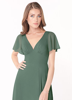 Azazie Kimber Bridesmaid Dresses Eucalyptus A-Line Flounce Sleeve Chiffon Dress image5