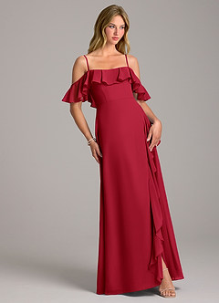 Azazie Aubrie Jurken voor bruidsmeisjes Jurk van Chiffon met A-Lijn Off the Shoulder Scharlaken image5