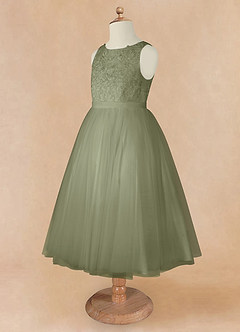 Azazie Calla Flower Girl Dresses Pistachio Ball-Gown Lace Tulle Dress image9