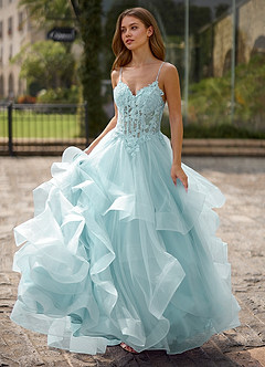 Spitze Blauw Doorschijnende kanten galajurk image3