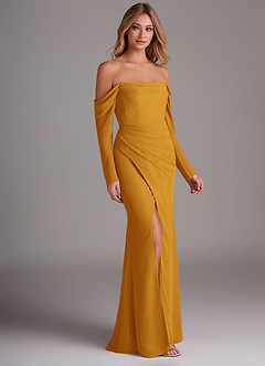 Azazie Hallie Bridesmaid Dresses Butterscotch Mermaid Long Sleeve Chiffon Dress image4