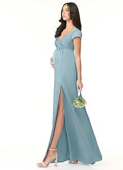 Azazie Allessia Maternity Bridesmaid Dresses A-Line Pleated Stretch Satin Floor-Length Dress image3