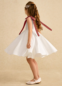 Azazie Stacie Flower Girl Dresses Ivory Terracotta A-Line Bow Matte Satin Dress image3
