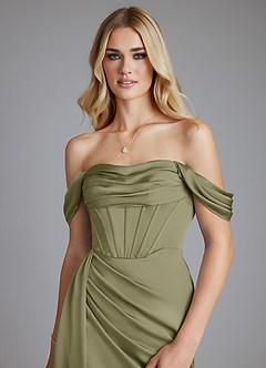 Azazie Amyra Bridesmaid Dresses Pistachio Mermaid Off the Shoulder Stretch Satin Convertible Dress image4