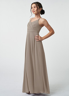Azazie Avelina Junior Taupe A-Line Pleated Chiffon Dress image4