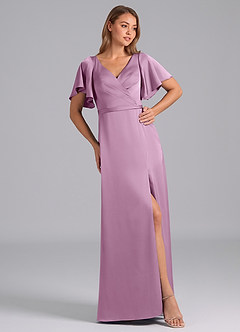 Azazie Ambrosia Bridesmaid Dresses Wisteria A-Line Pleated Stretch Satin Dress image4