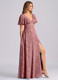 Azazie Kimber Bridesmaid Dresses Dusty Rose A-Line with Pockets Floral Burnout Dress image4