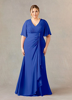 Azazie Carson Mother of the Bride Dresses Royal Blue A-Line V-Neck Lace Chiffon Dress image6