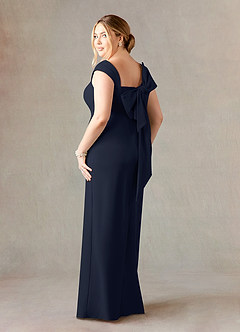 Azazie Ellen Mother of the Bride Dresses Dark Navy Sheath Side Slit Stretch Crepe Dress image9