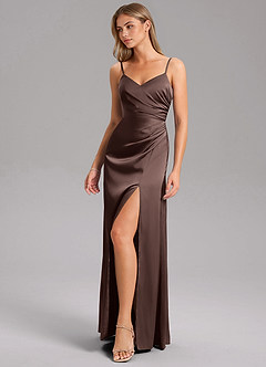 Azazie Azuree Suknie dla druhen Linia A Pofałdowany Satyna elastyczna Do ziemi Sukienka image5