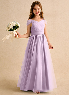 Azazie Yuna Girls Formal Abiti da Ragazza di Fiori Abito A-Line in Tulle Spalle Scoperte Lilla Glassato image1