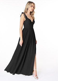 Azazie Stassie Bridesmaid Dresses Black A-Line Sweetheart Ruched Chiffon Dress image4