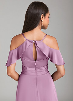 Azazie Dakota Robes de demoiselle d'honneur Robe Trapèze en Satin extensible Épaule décolletée Glycine image6
