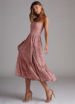Azazie Delphina Bridesmaid Dresses Dusty Rose A-Line Strapless Floral Burnout Convertible Dress image5