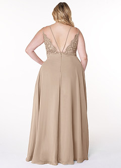 Azazie Lennon Bridesmaid Dresses Taupe A-Line Lace Chiffon Dress image8