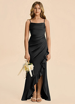 Azazie Mia Junior Black Mermaid Pleated Stretch Satin Dress image3