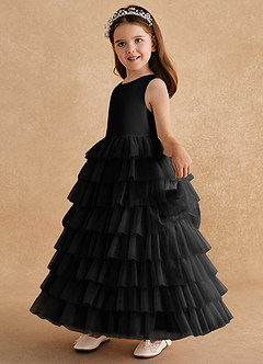 Azazie Twinkle Toes vestidos de niña de las flores Vestido de Negro de Tul de Corte En A con Lazo image4