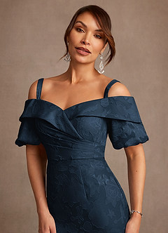 Azazie Golda Moeder van de bruid jurken Kolom Jurk van Bloemen Burn-out Off-shoulder Donkere Marine image4