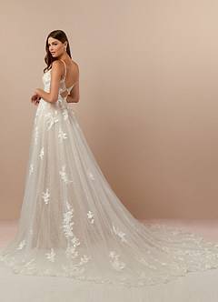 Azazie Arabelle Wedding Dresses Diamond White Nude A-Line V-Neck Lace Tulle Dress image4