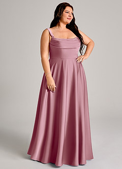 Azazie Shaude Bridesmaid Dresses Vintage Mauve A-Line Pleated Stretch Satin Dress image10