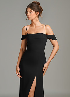 Azazie Charmaine Robes de demoiselle d'honneur Robe Trapèze en Mousseline de soie Épaule décolletée Noir image2