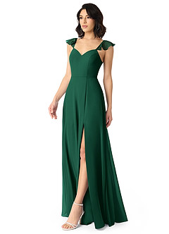 Azazie Everett Bridesmaid Dresses Emerald A-Line V-neck Ruched Chiffon Dress image3