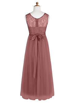 Azazie Georgette Junior Abito A-Line in Tulle Pizzo Rosa Del Deserto image9