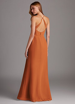 Azazie Manila Bridesmaid Dresses Cinnamon Sheath V-Neck Chiffon Dress image2