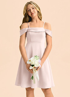 Azazie Anselie Junior Robe Trapèze en Satin extensible Épaules dénudées Rose Pâle image3