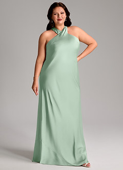 Azazie Doretta Bridesmaid Dresses Agave Mermaid Pleated Stretch Satin Dress image9