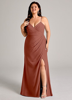 Azazie Maci Bridesmaid Dresses Auburn Sheath Pleated Chiffon Dress image8