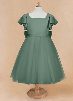 Azazie Kaeya Flower Girl Dresses Eucalyptus A-Line Bow Tulle Dress image5