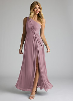 Azazie Brooke Kleider zum Anprobieren zu Hause A-Linie One-Shoulder Gittergewebe Kleider Altrosa image2