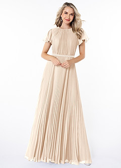 Azazie Kara Bescheiden Bruidsmeisjekleding A-Lijn Geplooid Chiffon Vloerlengte Jurk image4