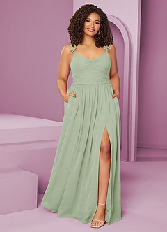 Barbie ♥ Azazie Jurken voor bruidsmeisjes Jurk van Chiffon met A-Lijn Geplooid Stoffige Salie image1