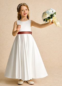 Azazie Cherry Abiti da Ragazza di Fiori Abito Principessa in Raso Opaco Plissettato Avorio Auburn image2