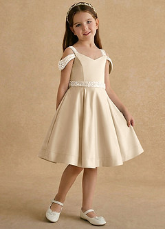 Azazie Judi vestidos de niña de las flores Vestido de Champán de Satin Mate de Corte En A image4