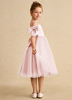 Azazie Amie Flower Girl Dresses Blushing Pink A-Line Off the Shoulder Matte Satin Dress image6