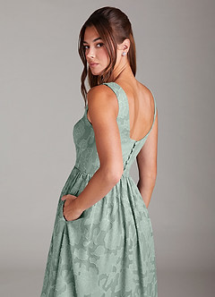 Azazie Alissa Final Sale Agave A-Line with Pockets Floral Burnout Dress image2