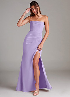 Azazie Leonis Robes de demoiselle d'honneur Robe Fourreau Convertible en Mousseline de soie Sans bretelle Lilas image1