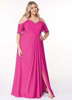 Azazie Dakota Bridesmaid Dresses Fuchsia A-Line V-Neck Pleated Chiffon Dress image11